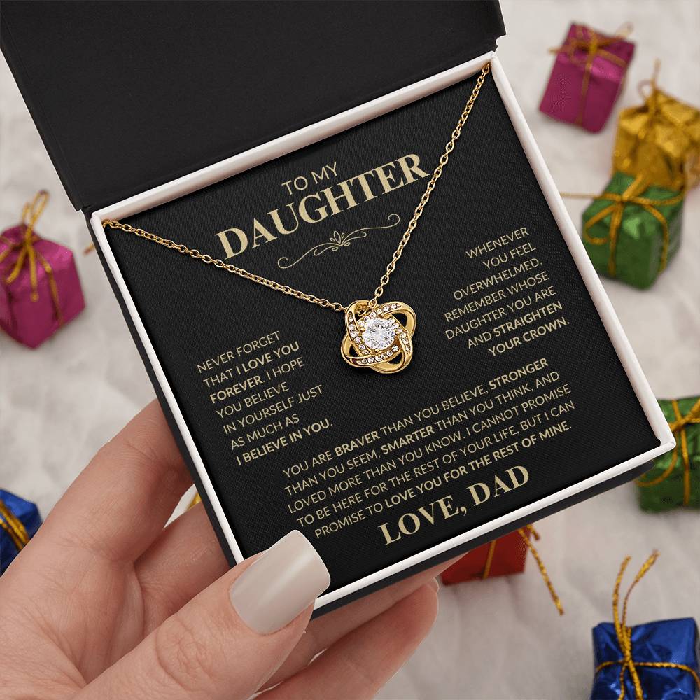 Beautiful Gift for Daughter From Dad "Never Forget That I Love You" Love Knot Necklace