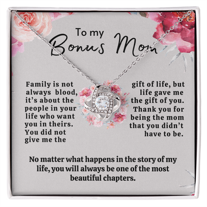 To My Bonus Mom | Mother's Day Gift | Love Knot Necklace | Bonus Mom Gift w/o Faux Flower Bouquet