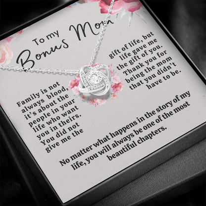 To My Bonus Mom | Mother's Day Gift | Love Knot Necklace | Bonus Mom Gift w/o Faux Flower Bouquet