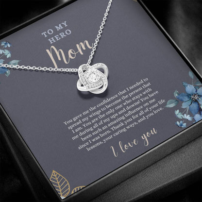 To My Hero Mom | I Love you | Love Knot Necklace | Necklace For Mom