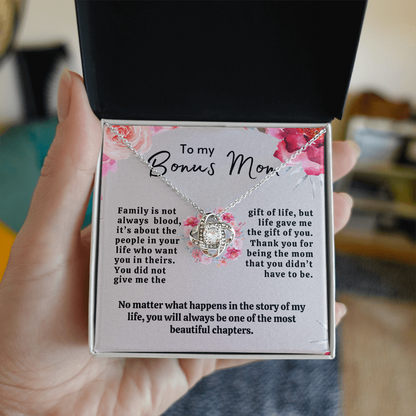 To My Bonus Mom | Mother's Day Gift | Love Knot Necklace | Bonus Mom Gift w/o Faux Flower Bouquet