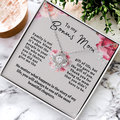 To My Bonus Mom | Mother's Day Gift | Love Knot Necklace | Bonus Mom Gift w/o Faux Flower Bouquet