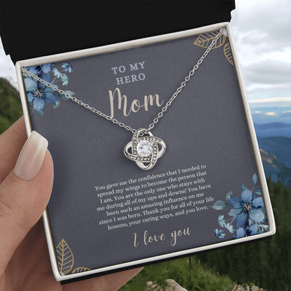 To My Hero Mom | I Love you | Love Knot Necklace | Necklace For Mom