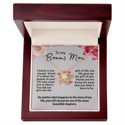 To My Bonus Mom | Mother's Day Gift | Love Knot Necklace | Bonus Mom Gift w/o Faux Flower Bouquet
