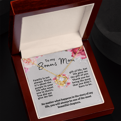 To My Bonus Mom | Mother's Day Gift | Love Knot Necklace | Bonus Mom Gift w/o Faux Flower Bouquet