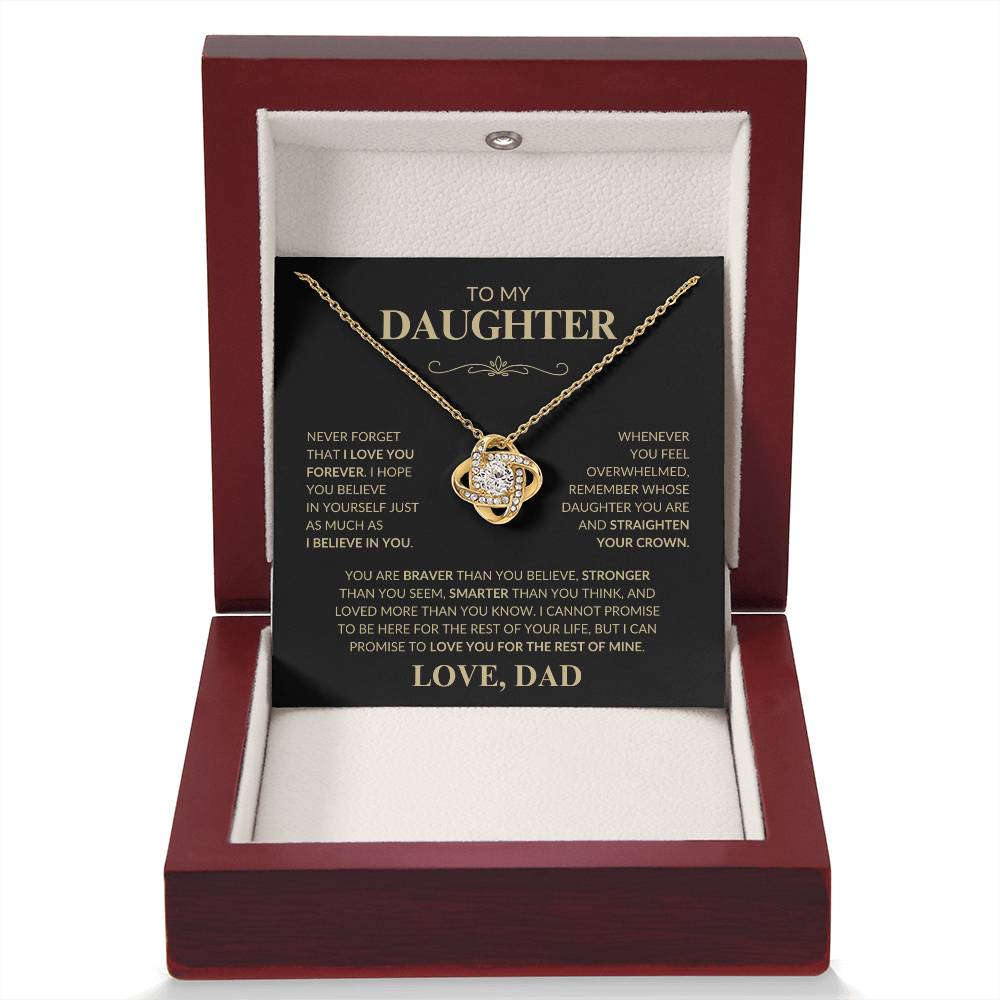 Beautiful Gift for Daughter From Dad "Never Forget That I Love You" Love Knot Necklace