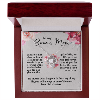 To My Bonus Mom | Mother's Day Gift | Love Knot Necklace | Bonus Mom Gift w/o Faux Flower Bouquet