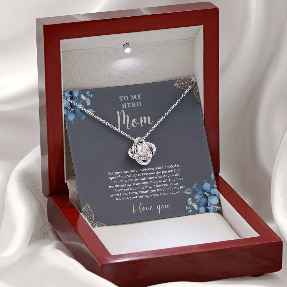 To My Hero Mom | I Love you | Love Knot Necklace | Necklace For Mom