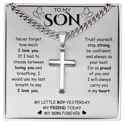 To My Son – Cross Cuban Chain Necklace | Heartfelt Encouragement & Love