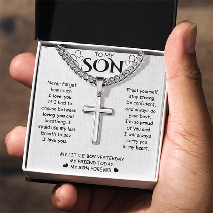 To My Son – Cross Cuban Chain Necklace | Heartfelt Encouragement & Love