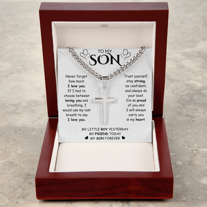 To My Son – Cross Cuban Chain Necklace | Heartfelt Encouragement & Love