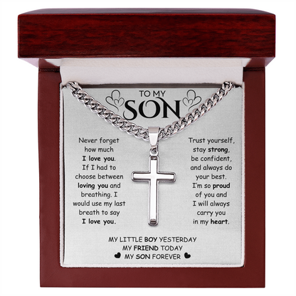 To My Son – Cross Cuban Chain Necklace | Heartfelt Encouragement & Love