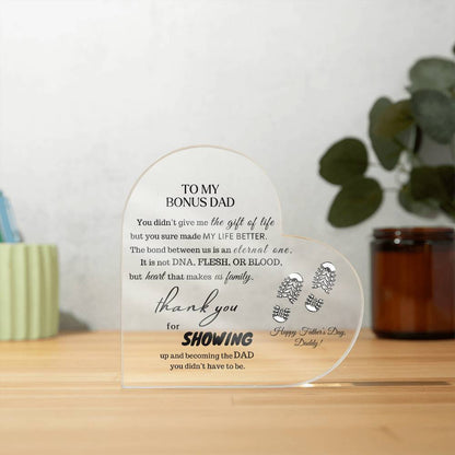 To My Bonus Dad | Acrylic Heart for Dad | Happy Father's Day Bonus Daddy |