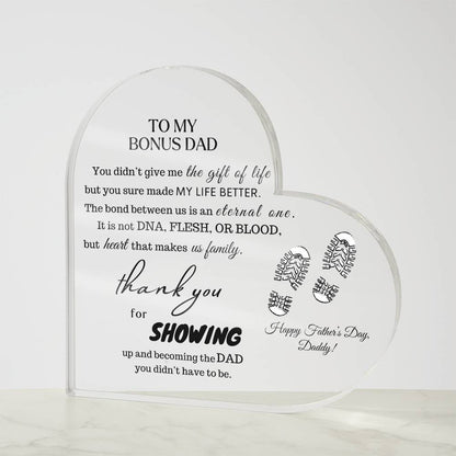 To My Bonus Dad | Acrylic Heart for Dad | Happy Father's Day Bonus Daddy |
