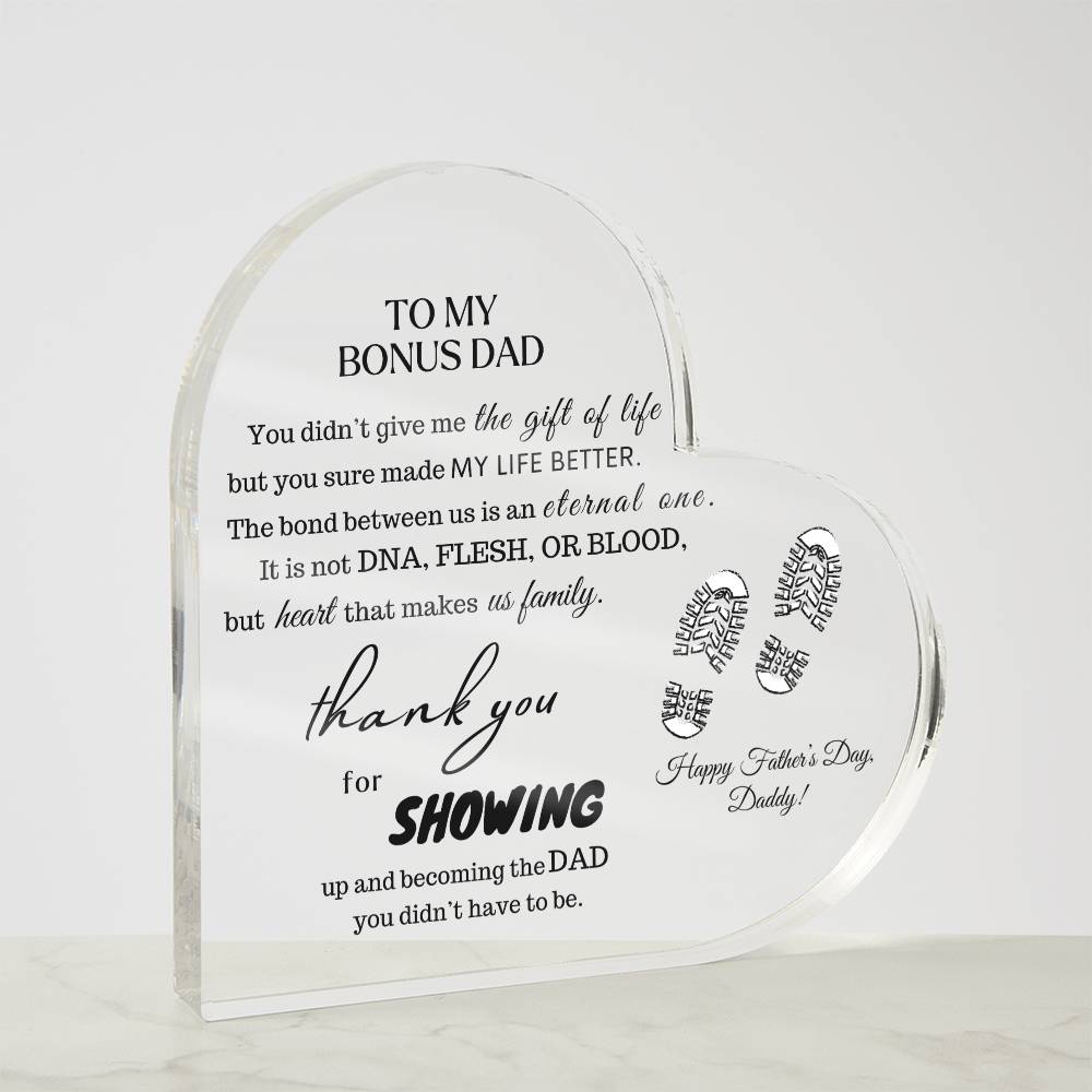 To My Bonus Dad | Acrylic Heart for Dad | Happy Father's Day Bonus Daddy |