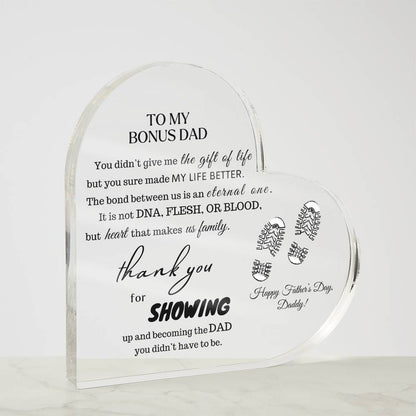 To My Bonus Dad | Acrylic Heart for Dad | Happy Father's Day Bonus Daddy |