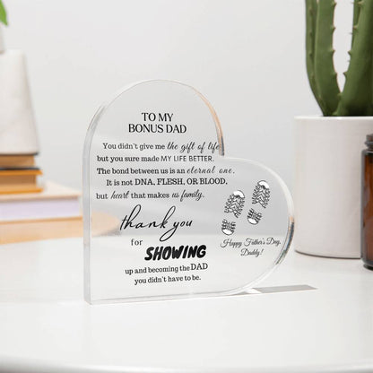 To My Bonus Dad | Acrylic Heart for Dad | Happy Father's Day Bonus Daddy |