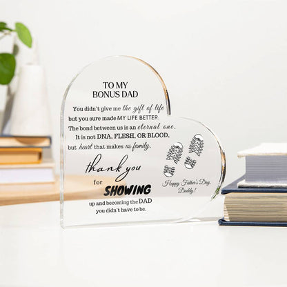 To My Bonus Dad | Acrylic Heart for Dad | Happy Father's Day Bonus Daddy |