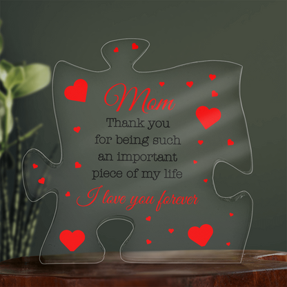 Heartfelt Puzzle Piece Acrylic Plaque for Mom – A Perfect Mother's Day Gift