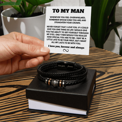To My Man – “Straighten Your Crown” Leather Bracelet Gift
