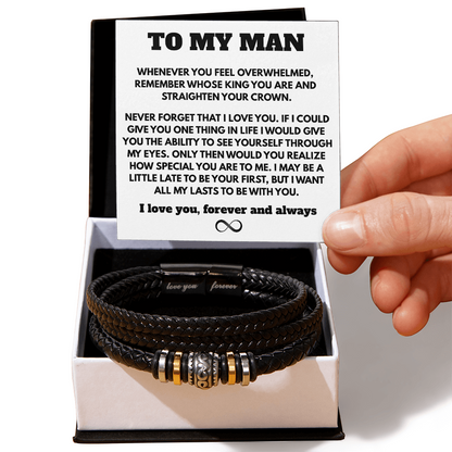 To My Man – “Straighten Your Crown” Leather Bracelet Gift