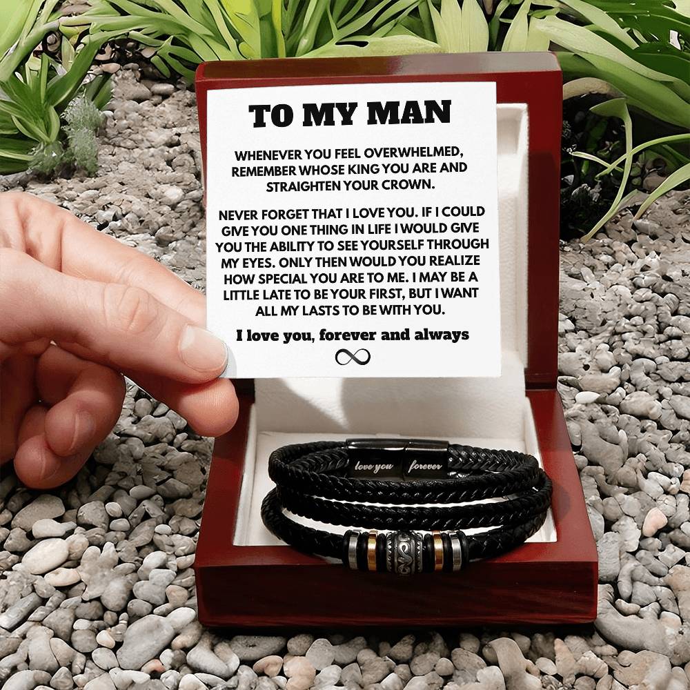To My Man – “Straighten Your Crown” Leather Bracelet Gift