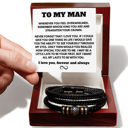 To My Man – “Straighten Your Crown” Leather Bracelet Gift