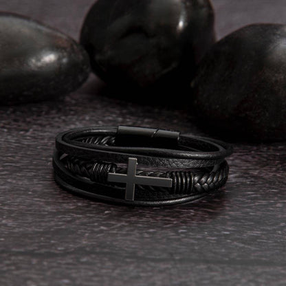 To My Son – Always Connected | Leather Cross Bracelet