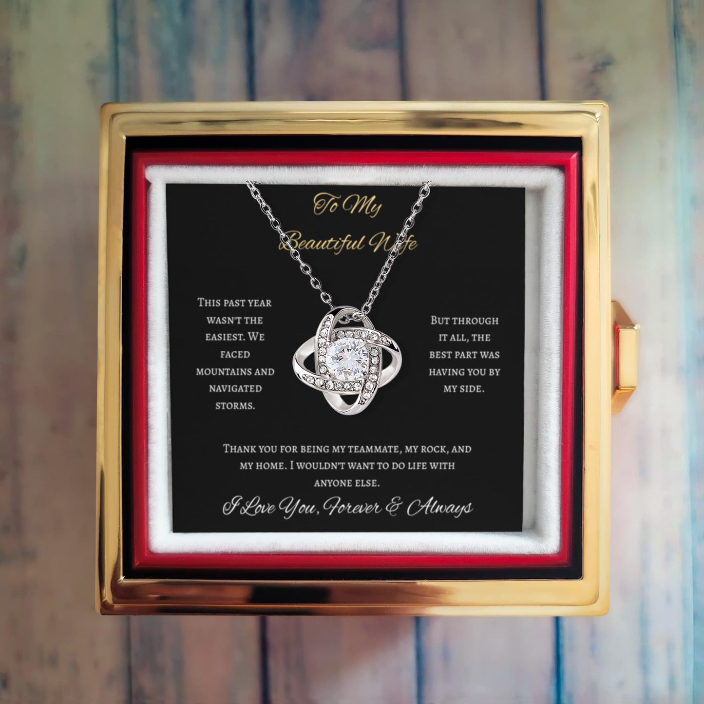 To My Beautiful Wife Love Knot Necklace Rose Box