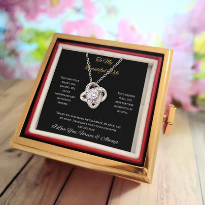 To My Beautiful Wife Love Knot Necklace Rose Box