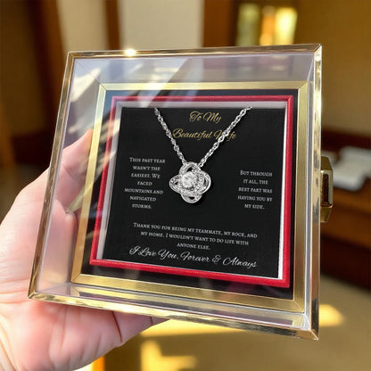 To My Beautiful Wife Love Knot Necklace Rose Box