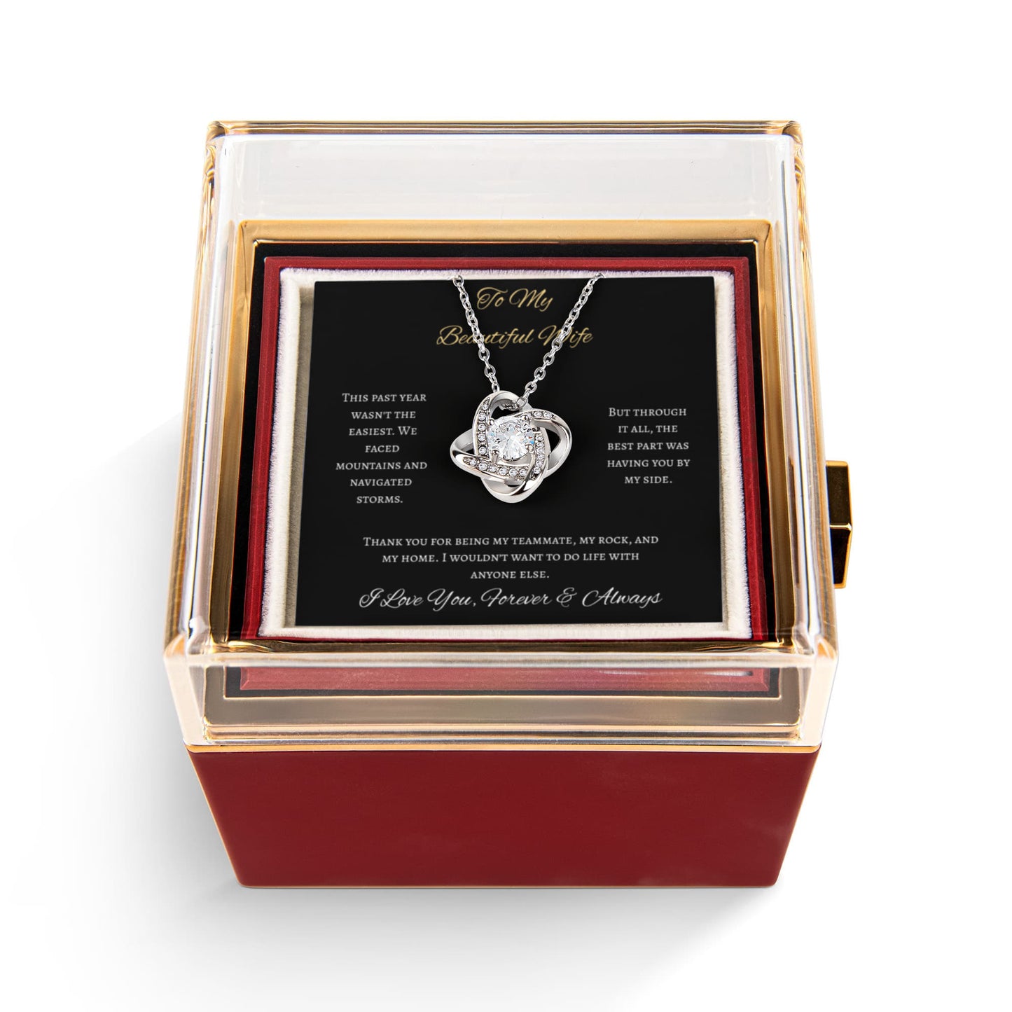 To My Beautiful Wife Love Knot Necklace Rose Box