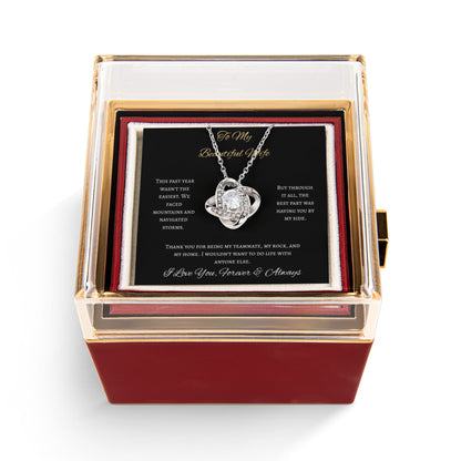 To My Beautiful Wife Love Knot Necklace Rose Box