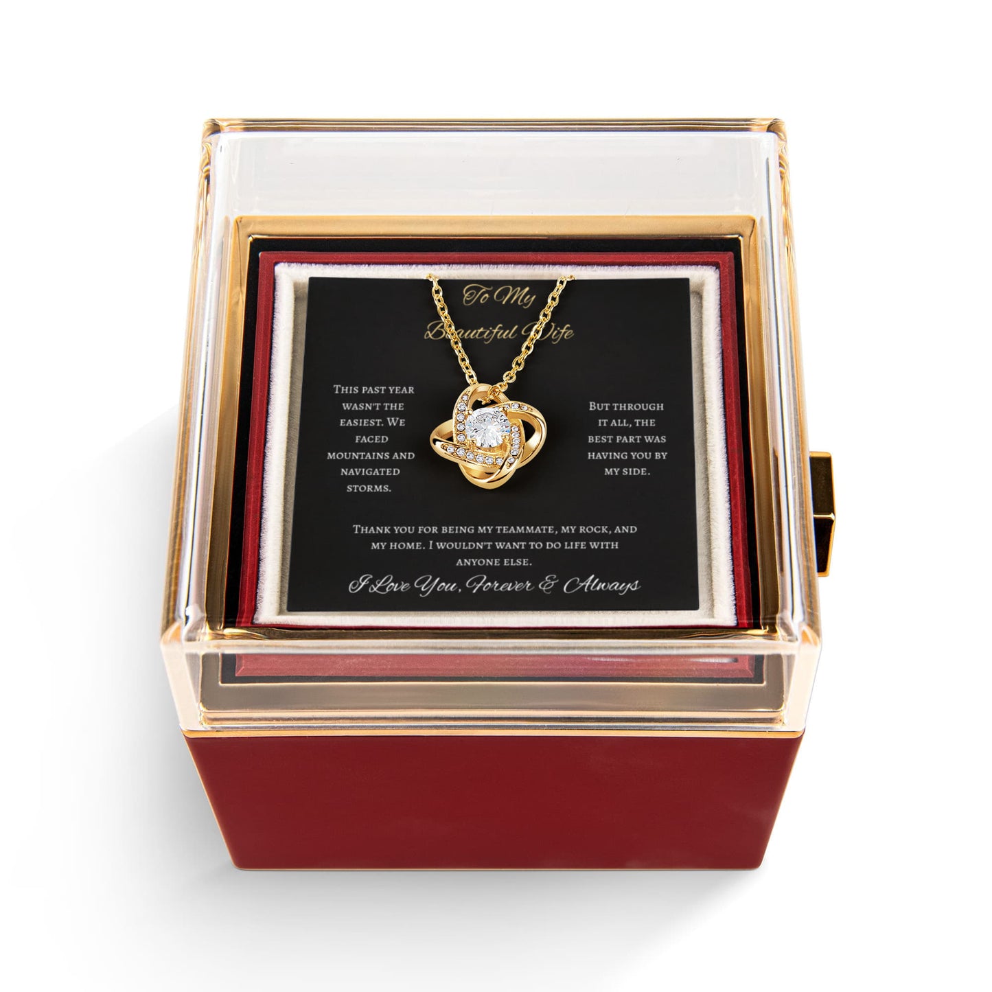To My Beautiful Wife Love Knot Necklace Rose Box