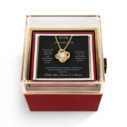To My Beautiful Wife Love Knot Necklace Rose Box