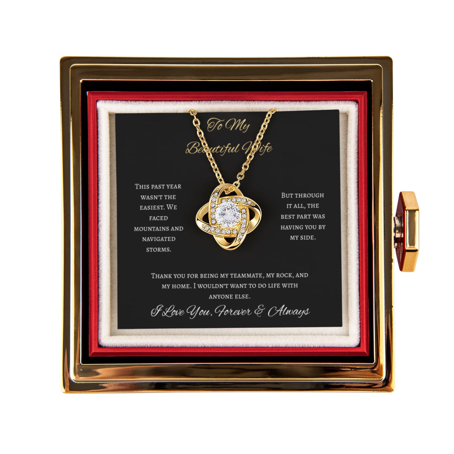 To My Beautiful Wife Love Knot Necklace Rose Box