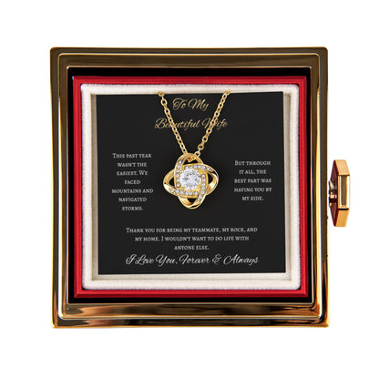 To My Beautiful Wife Love Knot Necklace Rose Box