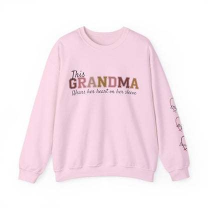 This Grandma Wears Her Heart on Her Sleeve – Personalized Sweatshirt