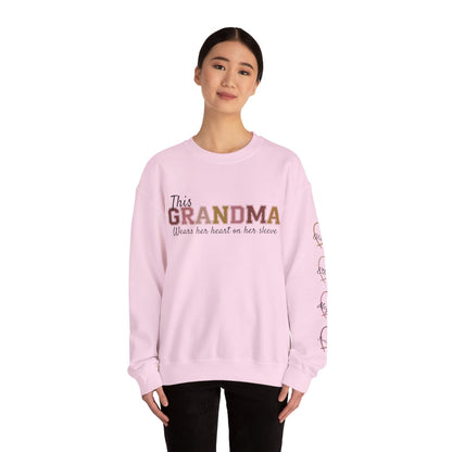 This Grandma Wears Her Heart on Her Sleeve – Personalized Sweatshirt