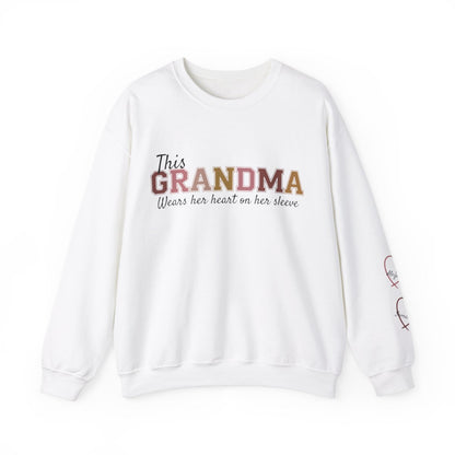 This Grandma Wears Her Heart on Her Sleeve – Personalized Sweatshirt