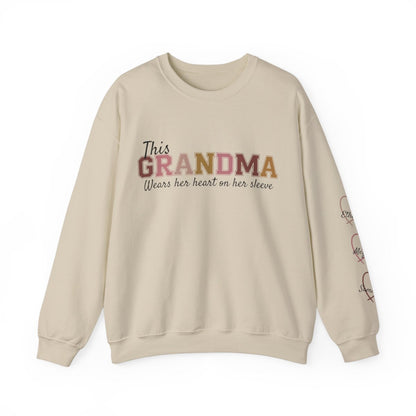 This Grandma Wears Her Heart on Her Sleeve – Personalized Sweatshirt