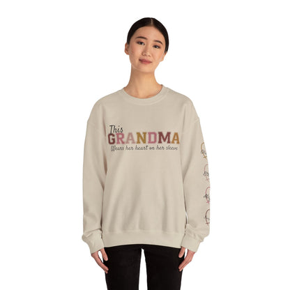 This Grandma Wears Her Heart on Her Sleeve – Personalized Sweatshirt