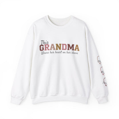 This Grandma Wears Her Heart on Her Sleeve – Personalized Sweatshirt