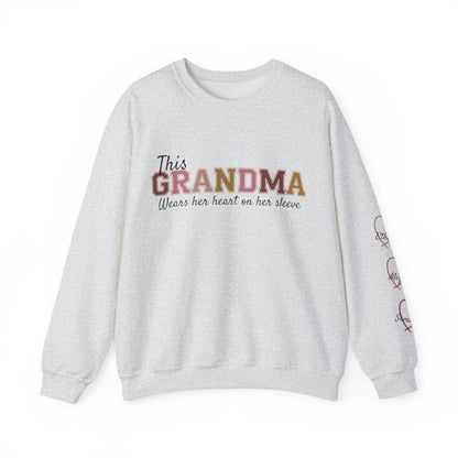 This Grandma Wears Her Heart on Her Sleeve – Personalized Sweatshirt